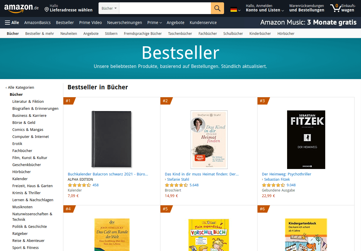 Bestseller-Bücher bei Amazon