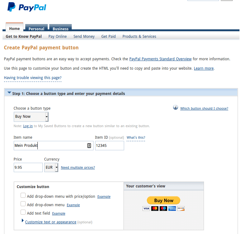 PayPal Bezahlbutton